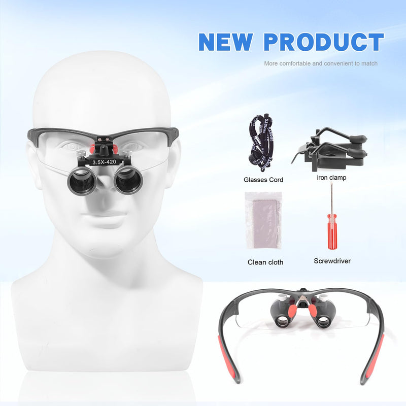 3.5x420 MM Angle Adjustable Binocular Loupes Magnifier Glasses Lab Magnification loupes with Black Cloth Case (Black)