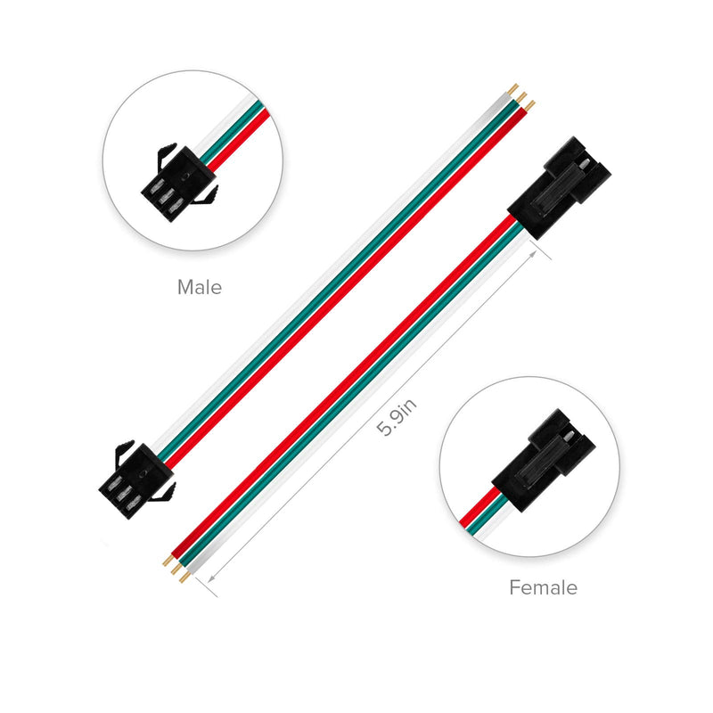 BTF-LIGHTING 20 Pairs JST SM 3 Pin Connectors for WS2812B WS2811 WS2812 WS2814 SK6812 FOCB CCT LED Strip Female Male 15cm 22awg Wire