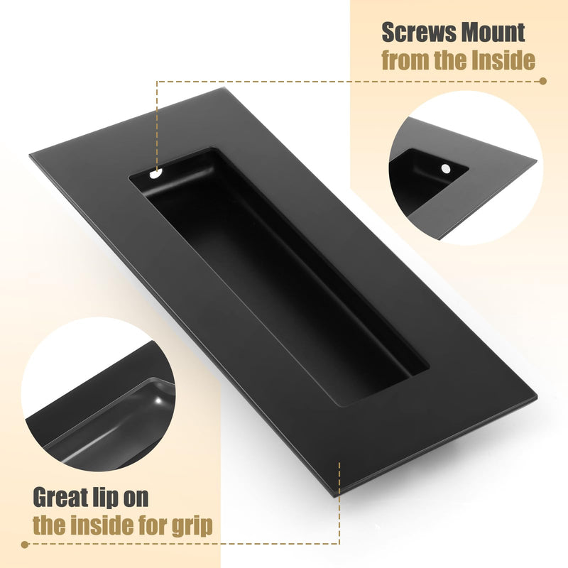 HBL' Pocket Door Hardware Set – 2 Recessed Flush Finger Pulls & 1 Edge Pull, Made of 304 Stainless Steel, Template Included, Black. ‎1 Pack Recessed Pull Handle + Edge Handles