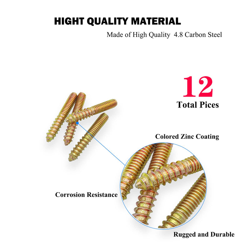 12 Pack 5/16-18 x 2 Inch Hanger Bolts 5/16-18" Double Headed Bolts 5/16 Wood Dowel Screw Self-Tapping Screw Hanger Bolts for Furniture Screws Double Screw Threaded Rods Bolt 50mm Length 5/16-18"x2"-12PCS
