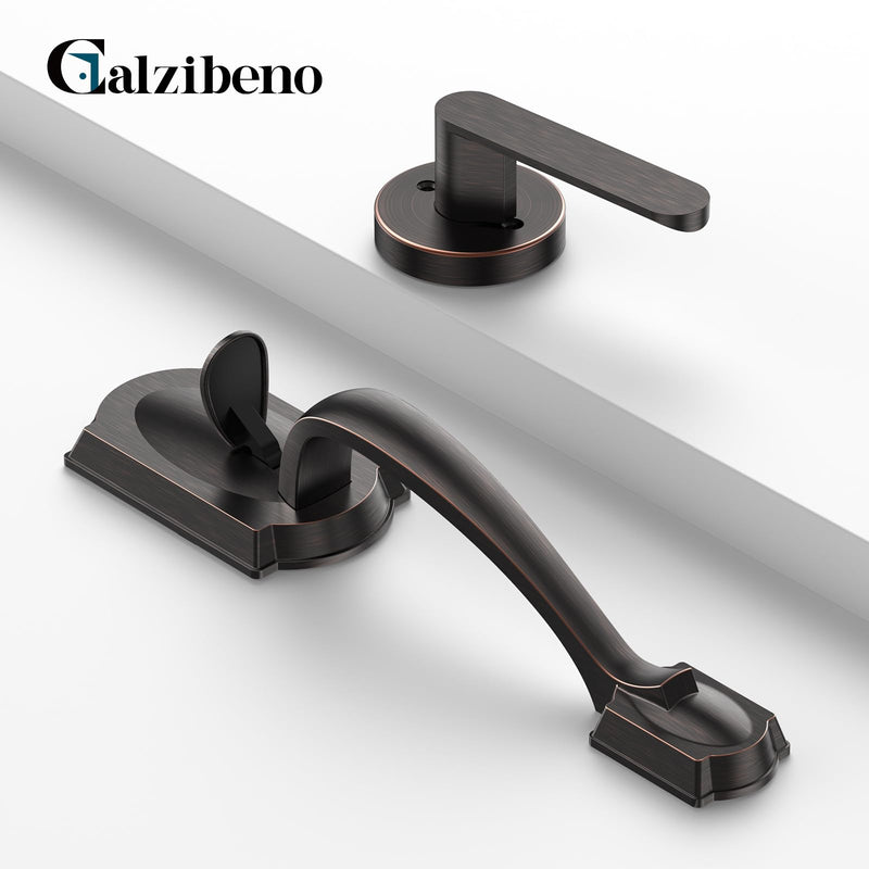 Front Door Handle No Lock, Entry Door Handle Exterior with Interior Reversible Handle Lever, Lower Half Grip, Single Cylinder, Door Handle Sets for Right Left Handed Door, Oil Rubbed Bronze