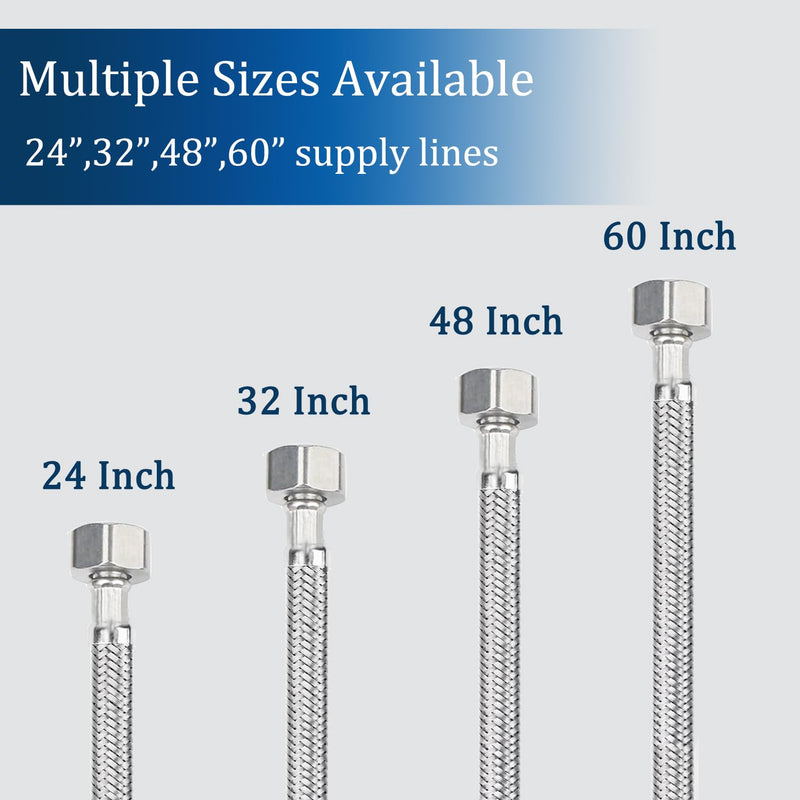 48" Faucet Supply Line,3/8" Comp x 1/2" FIP Flexible Faucet Connector,Stainless Steel Braided Supply Line for Long Distance Use of Faucet Sink, Water Heater, Angle Valve（Plumbers Tape Include） 48 Inch