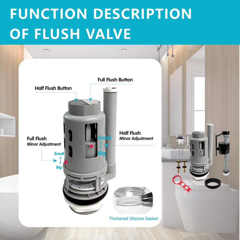 3-Inch Dual Flush Valve Replacement Kit with Tools for 2-Piece Toilets 2.3 in Button outer diameter