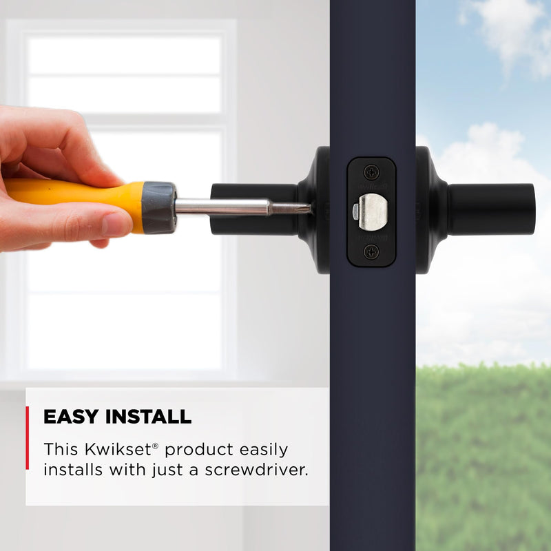 Kwikset Henley Interior Privacy Door Handle with Lock, Door Lever For Bathroom and Bedroom, Matte Black Reversible Keyless Turn Lock, with Microban Protection