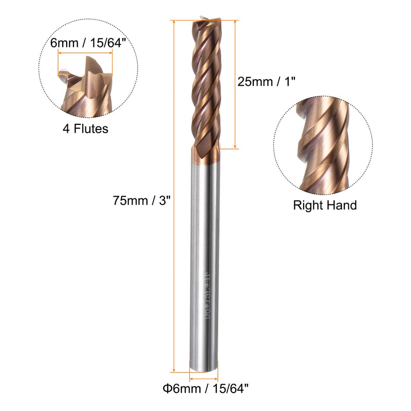 HARFINGTON Carbide Square End Mill 6mm (15/64") Dia 6mm (15/64") Shank 75mm (3") Extra Long HRC55 TiSiN Coated Micro-Grain Tungsten Carbide 4 Flutes Milling Bit Cutter