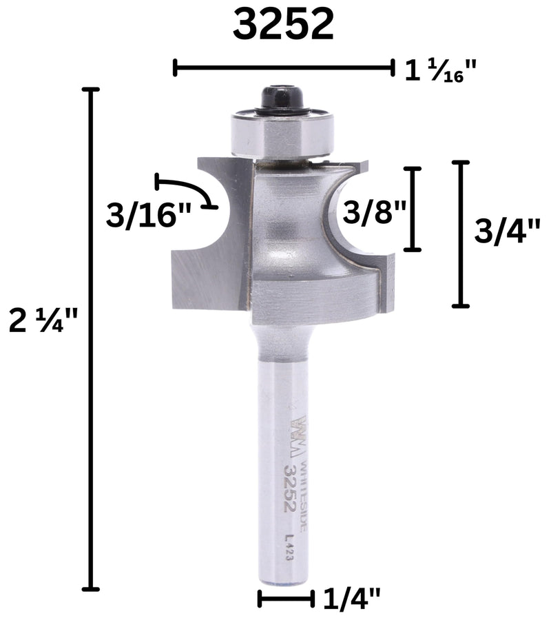 Whiteside Router Bits 3252 Edge Beading Bit with 1-1/6-Inch Large Diameter and 3/4-Inch Cutting Length