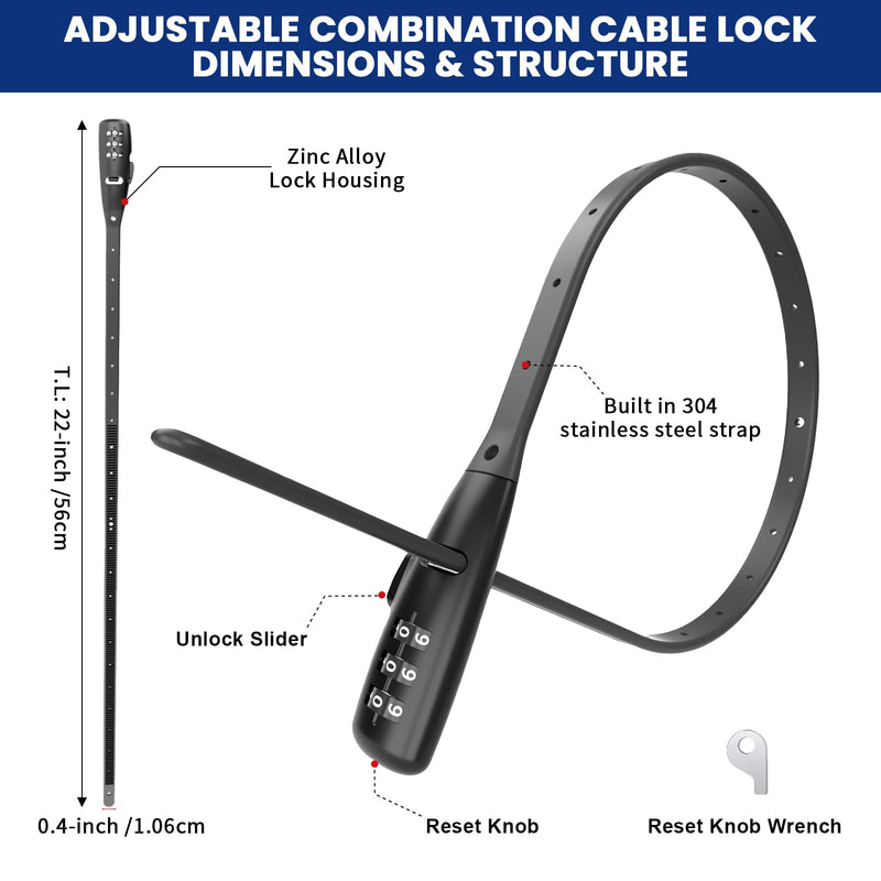 WARLION Zip Tie Lock - 3-Digit Adjustable Cable Lock, for Bike Rack Lock, Motorcycle Helmet, Skateboard, Skis, French Door, Stroller & Cabinet - Ideal for Lightweight Security (2 Pack) 2 Pack Black