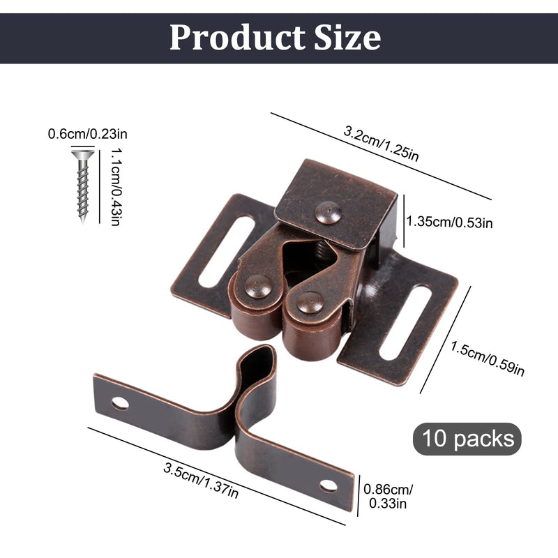 10 PCS Cabinet Latch Double Roller Catch Heavy Duty Latch Hardware with Screws for Cabinet Kitchen Closet Doors Black Nickel