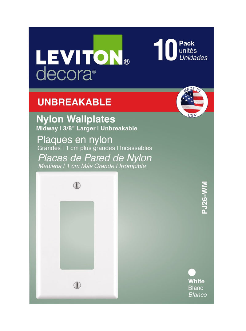 Leviton PJ26-WM 1-Gang Decora/GFCI Decora Wallplate, White, 10-Pack