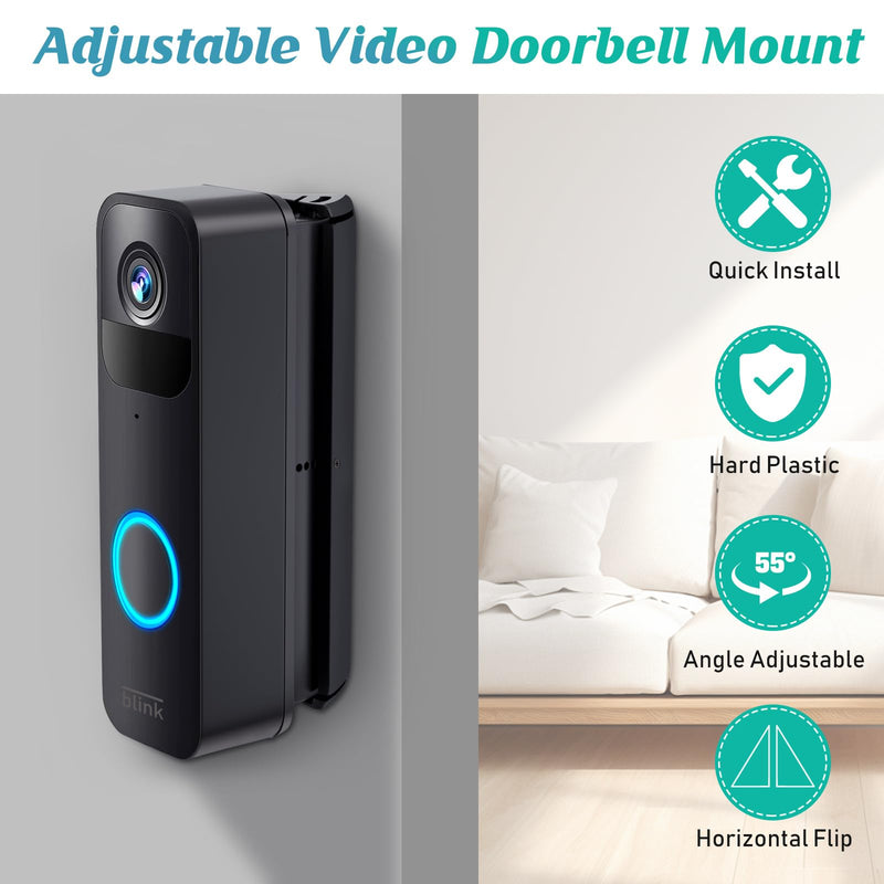 Blink Doorbell Angle Mount, Adjustable 30 to 55 Degrees Corner Mount, Angled Mounting Bracket Wedge Kit for Blink Video Doorbell Camera, Black for Home Apartment Office Room