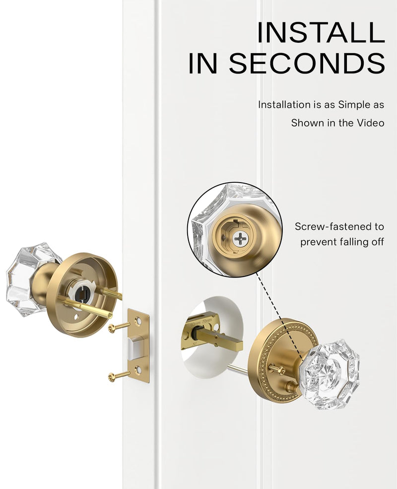 Asidrama 1 Pack Privacy Champagne Bronze Crystal Door Knob with Lock, Champagne Bronze Door Knobs Interior for Bedroom or Bathroom, Heavy Duty for Left Right Sided Doors 220 1pack
