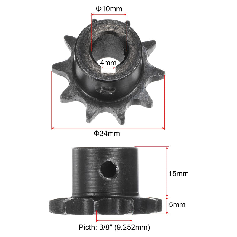 uxcell 2pcs ISO/DIN 06B-1 Roller Chain Sprocket B Type 10mm Bore, 3/8" Pitch, A3-Steel Single Strand Roller Sprocket Hardened 10 Tooth