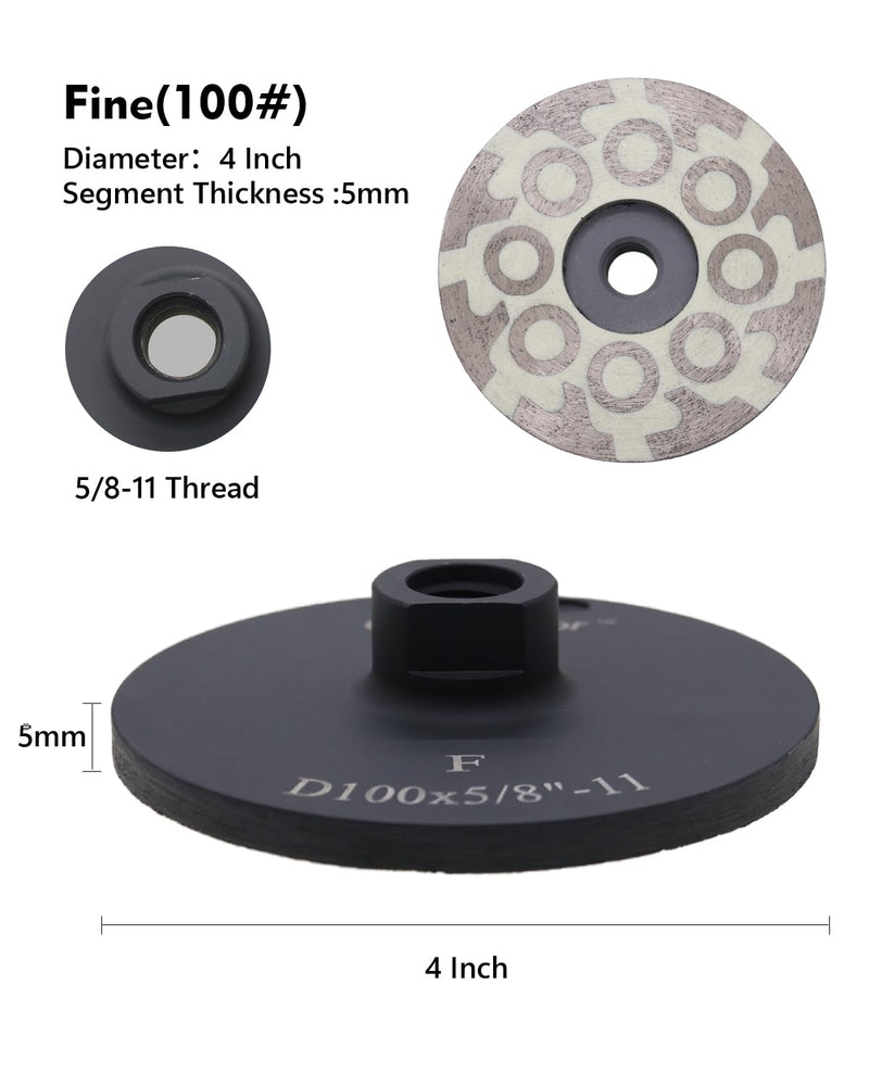 4" Flat Resin Filled Grinding Wheel, Diamond Cup Wheel with 5/8’’-11 Thread for Granite Marble Engineered Stone (Fine) Fine