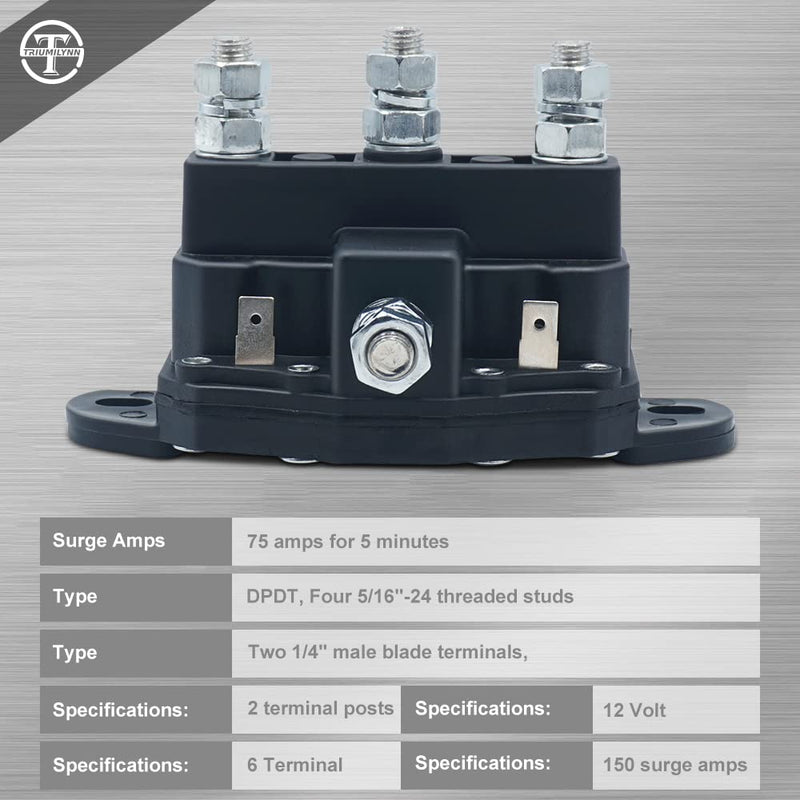 Winch Motor Reversing Solenoid Relay Switch Intermittent Duty Replace Trombetta 214-1211A11 / 214-1211A11-06/214-1211A51 / 214-1211/214-1231-A11, 24450, 24450BX 6 Terminal 12VDC 1