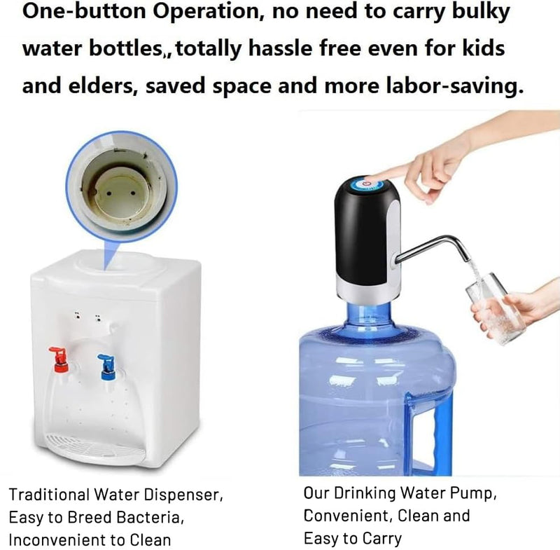 Myvision 3-5 Gallon Bottle Water Pump,Portable Electric Water Dispenser USB Charging,5 Gallon Water Jug Dispenser Pump Switch (Black) Black