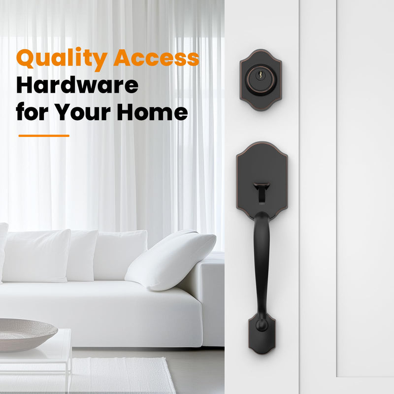 HOSOM Front Door Handle Set, Exterior Door Handle with Door Knob, No Lock, Entry Door Handleset for Right & Left-Handed Doors, Oil Rubbed Bronze