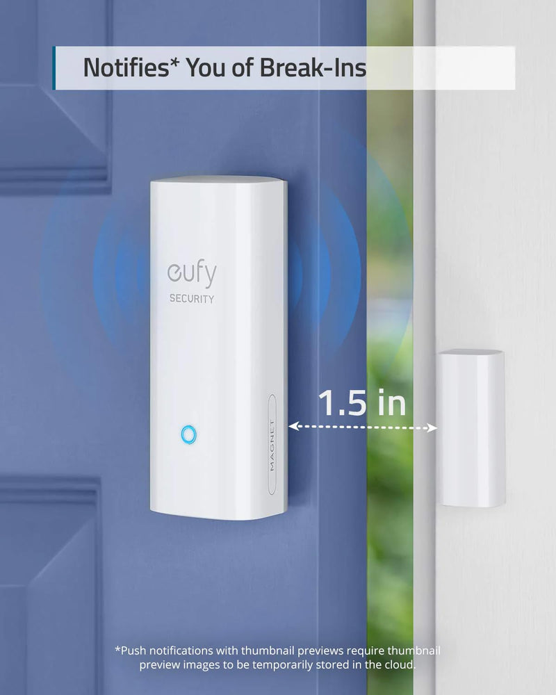 eufy Security Entry Sensor, Detects Opened and Closed Doors or Windows, Door Monitoring, Sends Alerts, Triggers Siren, 2-Year Battery Life, Indoor Use Only, Requires HomeBase, 24/7 Monitoring Optional white