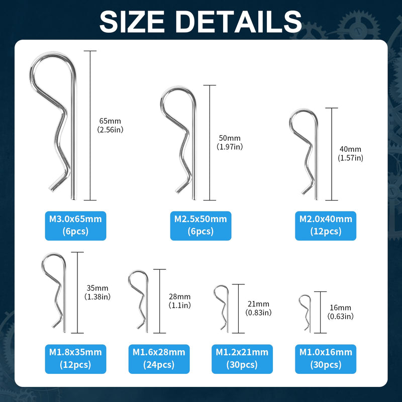 120pcs Premium Cotter Pin Assortment Kit, Heavy Duty R-Shaped Cotter Pins, 7 Sizes Zinc Plated Carbon Steel Hardware Pins for Automotive, Machinery, Lawn Mowers, and DIY Projects