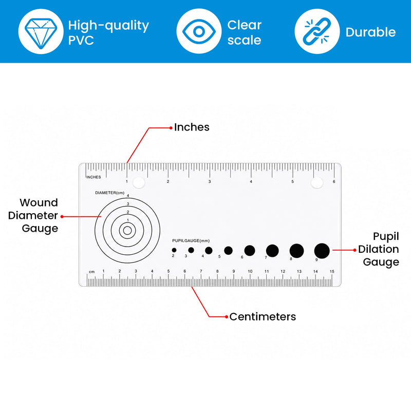 Wound Measuring Ruler with Pupil Gauge, 6 Inch Clear Plastic Wound Measurement Ruler for Nurses, EMTs, Clinics, First Aid and Care Use, Accurate Metric Scale, 10 Pcs