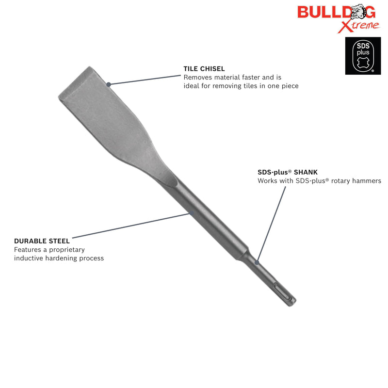 BOSCH HS1465 1-1/2 in. x 10 in. Tile Chisel SDS-Plus Bulldog Xtreme Hammer Steel Ideal for Removing Tiles, Smaller Grout Joints