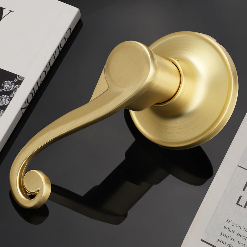 Gold Door Lever 2 Pack, Non-Turning Dummy Door Levers, Left-Sided, Closet/Pantry Door Handle, Wave Design Dummy - Left-sided