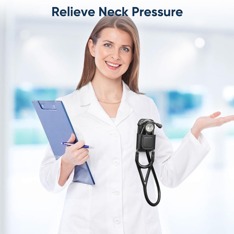 Stethoscope Holder Clip, PU Leather Stethoscope Hip Holder Lightweight Portable Holster for Physicians, Nurses, EMT, Medical Nursing Students, for 3M Littmann & Most Stethoscope, Black