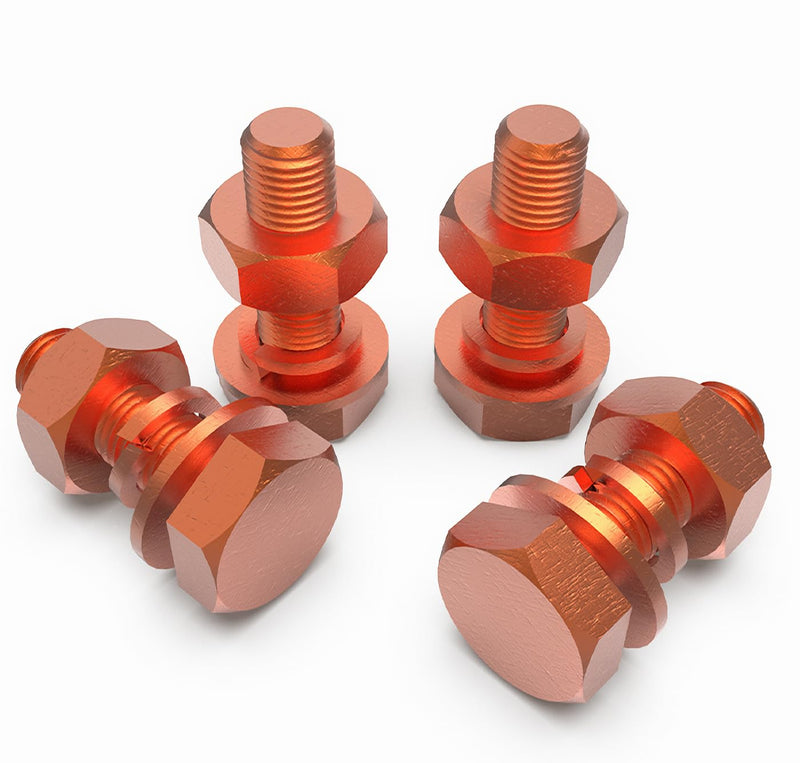 2pcs M10 X 80mm Hexagon Bolts + M10 Hex Nuts + Flat Washers + Spring Lock Washers Kit, T2 Conductive Pure Copper Hex Head Screw Bolt M10x80mm-2pcs
