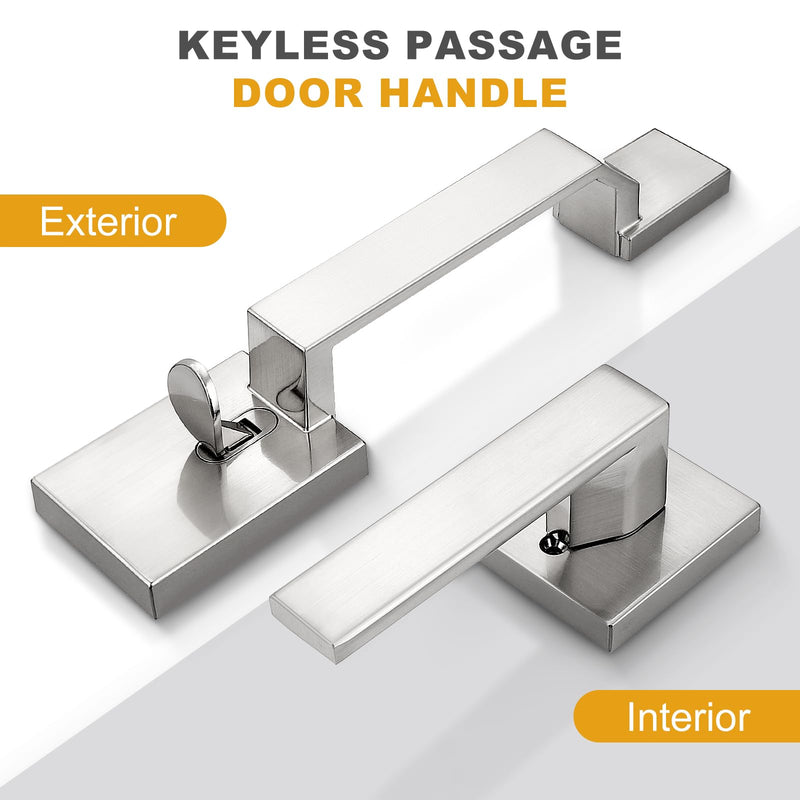 Probrico Satin Nickel Front Door Handleset,Modern Entry Door Handle with Reversible Lever,Square Passage Door Handle with No Lock 1