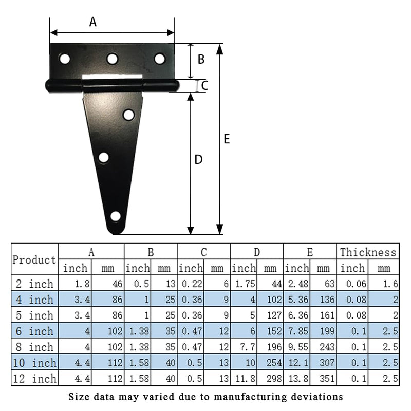 HLMOptimo Heavy Duty T Hinge Tee Hinge T Strap Hinge Shed Hinge Gate Hinge Barn Hinge Fence Hinge Door Hinge Wrought Rustproof All Size Black (6 pcs, 4 inch) 6 pcs