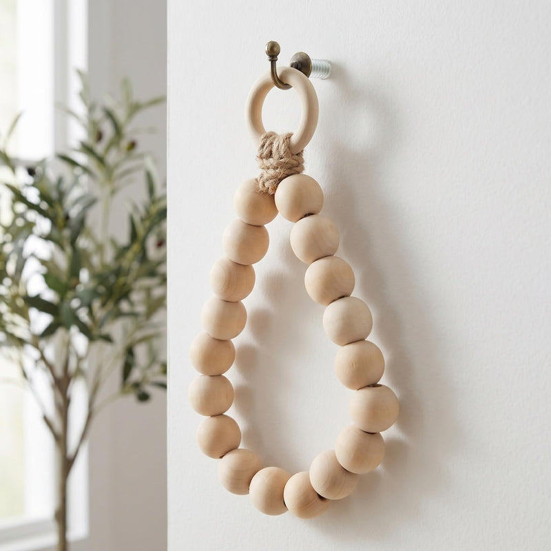 Wooden Bead Towel Ring Wall Mounted Towel Holder for Bathroom Hand Rack for Bathroom Space Saving Hand Rack for Kitchen Fits Towels Face Towels Rags