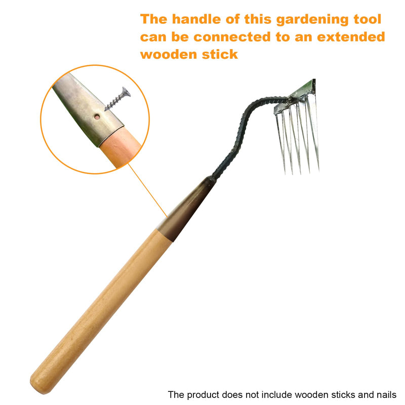 Ironrake The Heavy-Duty Iron Weeding Rake,1pc Iron Rake for Gardening and Weeding with 5 Metal Tines,Weeding Rake for Sturdy Dethatching,Ironrake for Backyard Lawn Loosening Planting Weeding