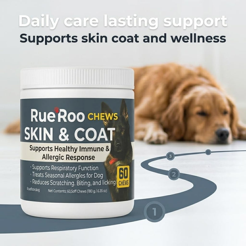 Skin & Coat Chews for Dogs – Omega-3 Fish Oil (EPA & DHA), Biotin & Vitamins A + D3 – Supports Itchy Skin, Dry Skin, Shedding & Shiny Coat – Puppies to Seniors – 60 Soft Chews