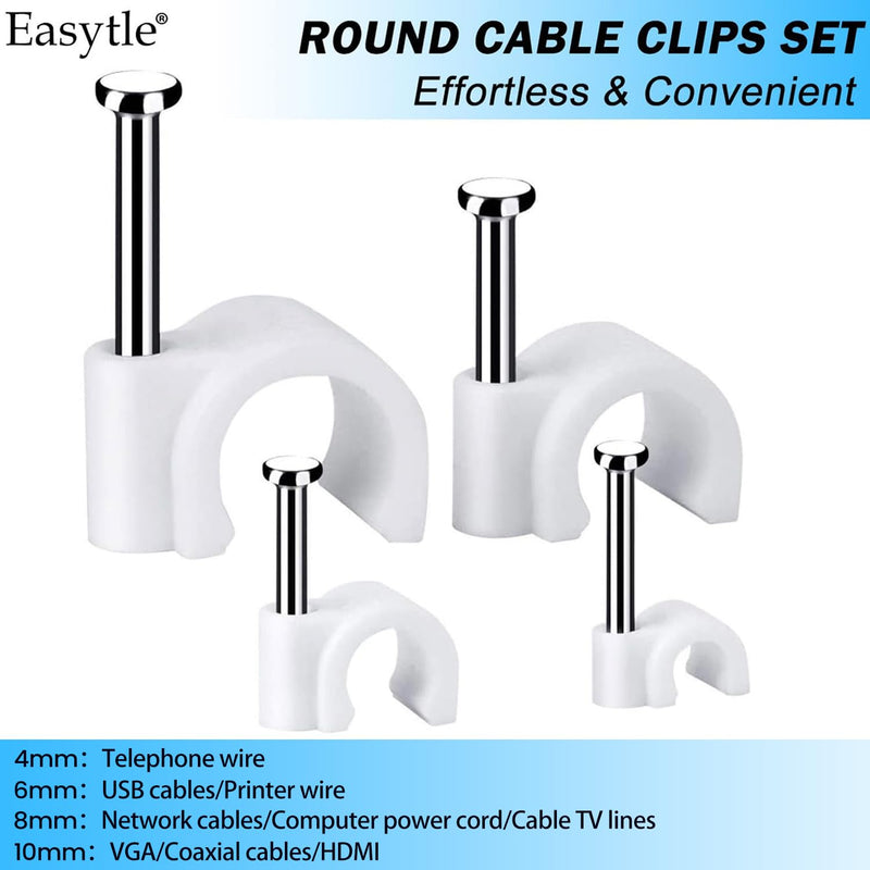 Cable Wire Clips 4mm 6mm 8mm 10mm (Pack of 200) Cable Management RG6 RG59 CAT5 CAT6 RJ45 Electrical Ethernet Dish TV Speaker Wire Cord Tie Holder Single Coaxial Nail Clamps 200 Pcs