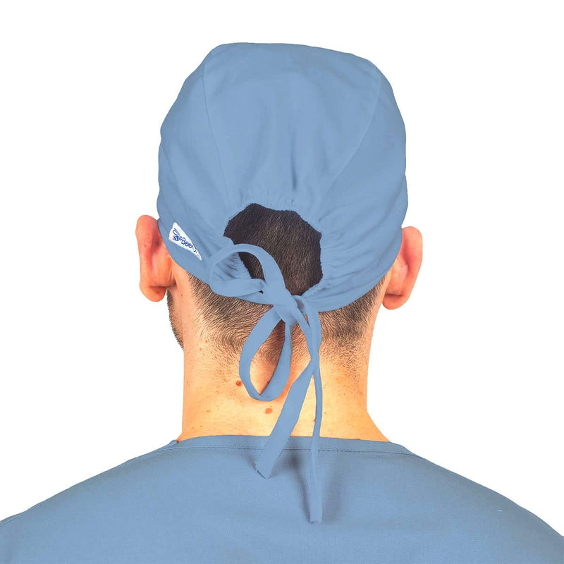 Two Pack Scrub Caps for Men and Women with Adjustable Ties and Spandex Fabric One Size Light Blue