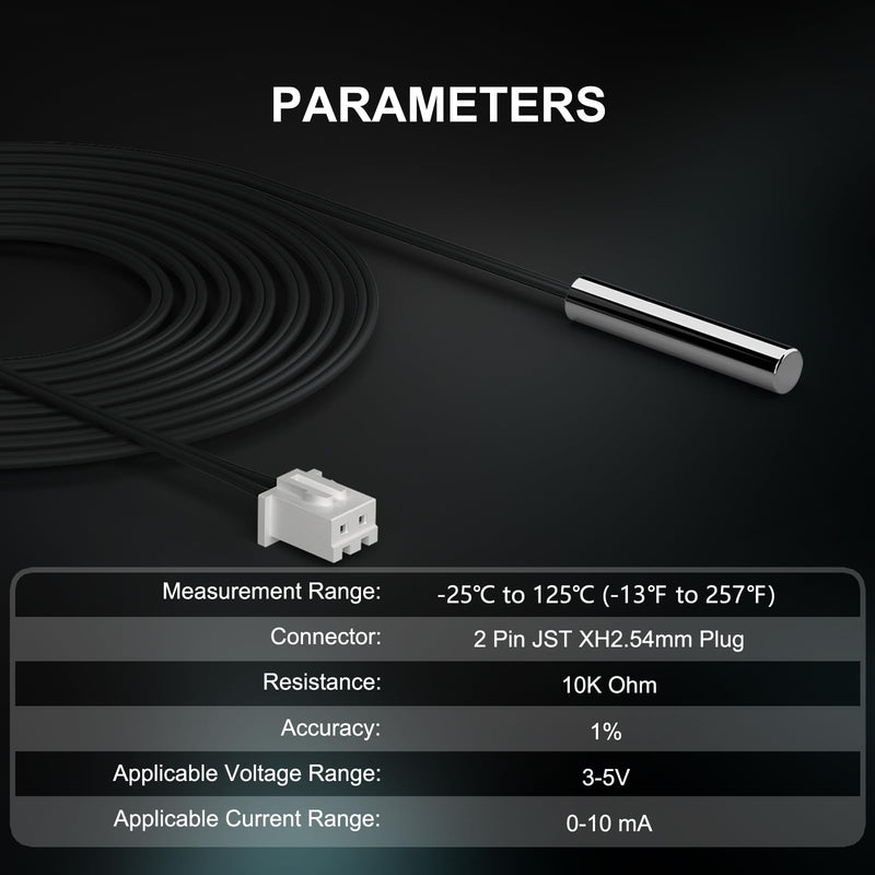 DROK 10K Temperature Sensor Probe, 10pcs 1 Meter Waterproof Temp Sensor Probe, Stainless Steel 3950 NTC Temp Sensor Probe, Digital Temperature Transmitter Extension Cable 1-Meter/3.28ft 10