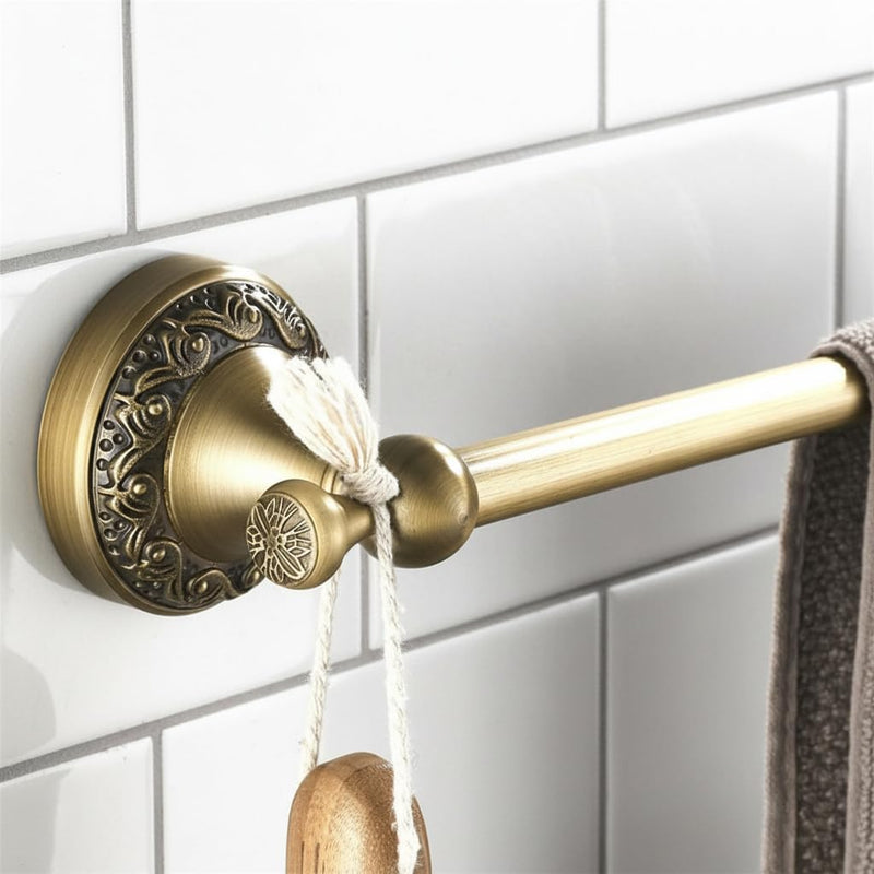 Flybath 20 Inch Towel Bar Antique Brass Exquisite Pattern Carving Rail Single Towel Holder Organizer for Bathroom Kitchen Accessories Wall Mounted, Brushed Bronze