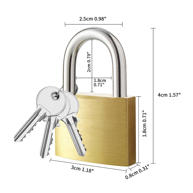 4pcs Solid Brass Padlock with Key, Small Pad Lock with Key, Padlocks with 12 Same Key, Storage Lock Shackle for Locker Outdoor Indoor Use