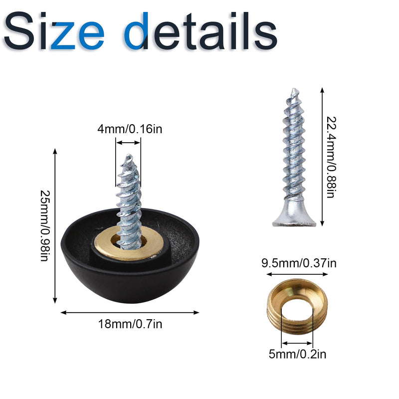 INCREWAY Hemispherical Black Mirror Screws, 20 Sets 18mm Zinc Alloy Thicker Mirror Screws Cap with Decorative Cover Nails