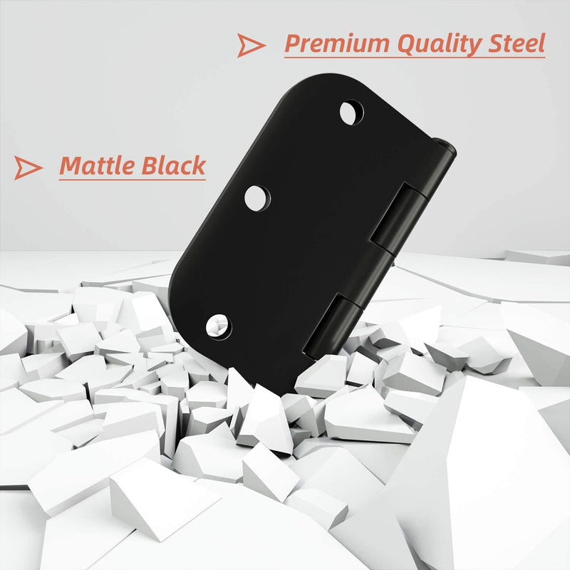 3 Pack Rounded Matte Black Door Hinges 3.5 x 3.5 inch with 5/8 Radius, Black 3 1/2 Interior Door Hinges, 3 ½"x 3 ½" Hardware 3 Pack Matte Black-5/8 Radius