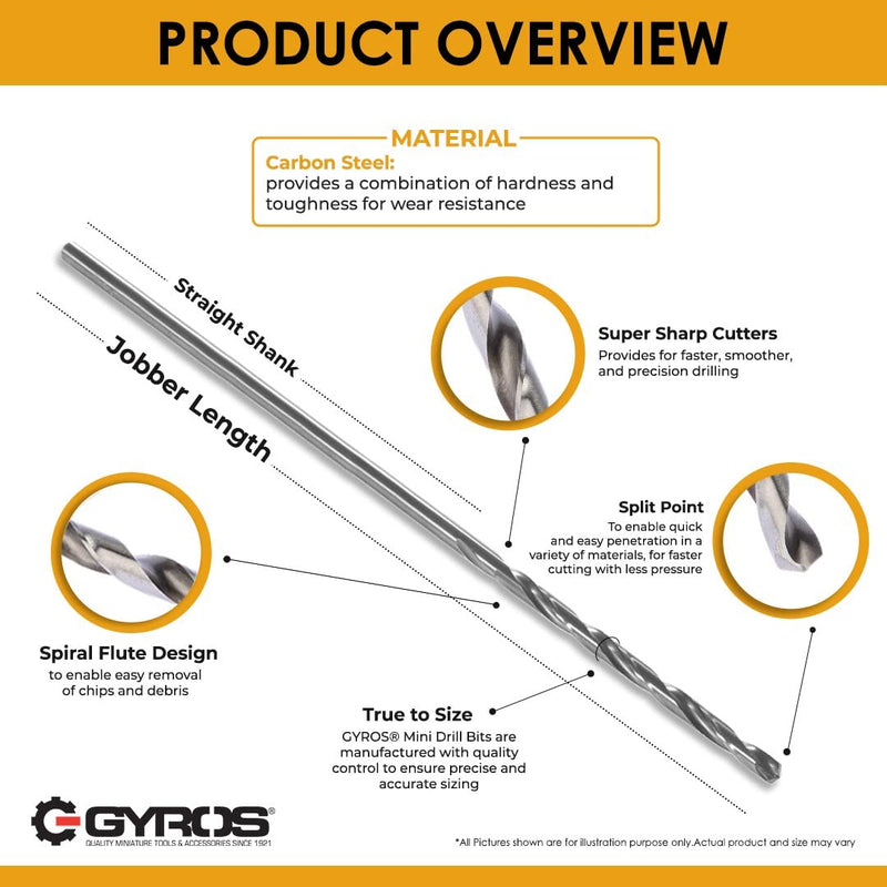 GYROS 12 PCS #54 Micro Drill Bit Set – Small Drill Bits for Jewelry, Plastic, Resin, & Soft Metal – Carbon Steel Wire Gauge Mini Twist Drill Bit Set for Pin Vise Hand Drill & Rotary Tool #54 (.0550”/1.397MM)
