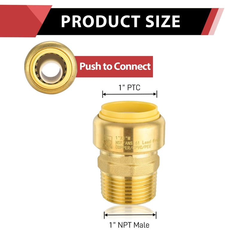 2Pcs EFIELD Push fit 1 Inch x 1 Male Adapter Fitting(PF152-2) Pack of 2 1''x1''