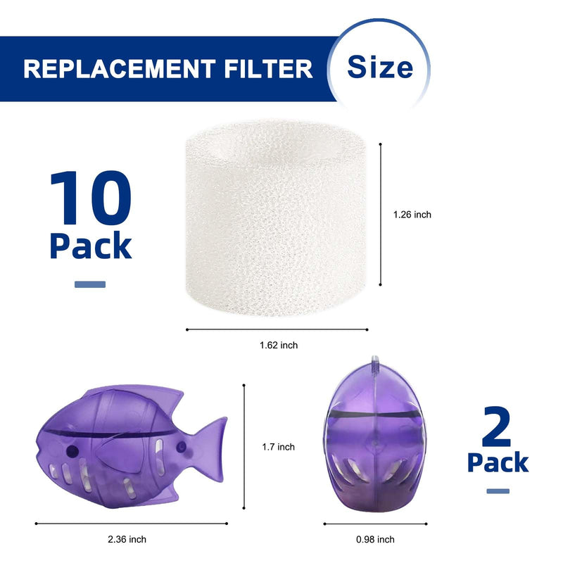Top-Fill Humidifier Replacement Filter Compatible with Levoit Dual150 Dual200S Classic160 Classic300(S) LV600S LV600HH OasisMist450S OasisMist600S Superior 6000S - 10 Filters and 2 Clean Fish 10 Spong Filters + 2 Cleaning Fish