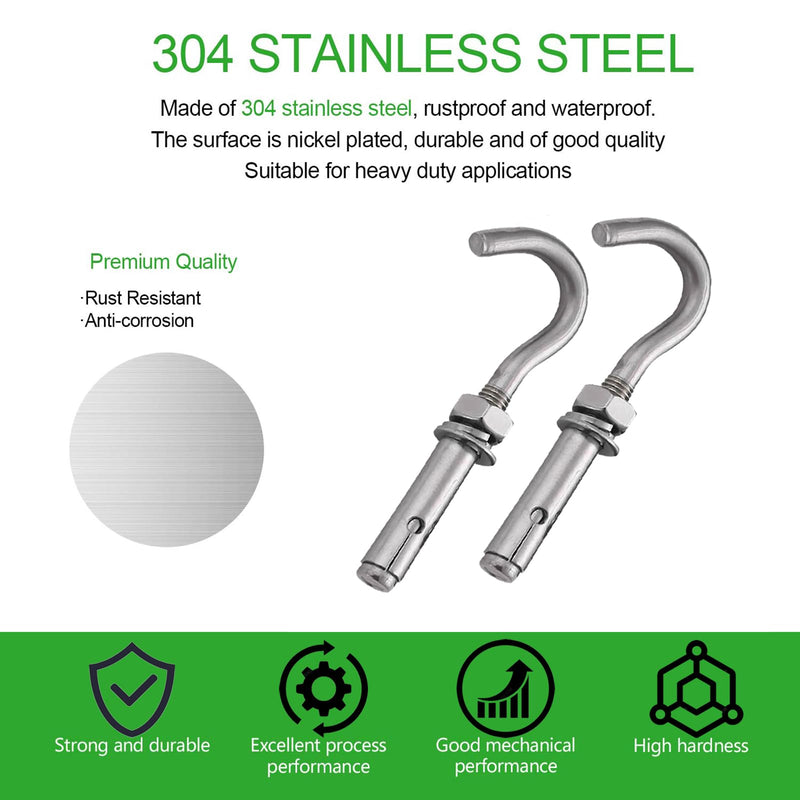 Metal Wall Hangers Heavy Duty Concrete Wall Hooks,304 Stainless Steel Expansion Hooks Outdoor Wall Brackets for Hanging with Drill (M6-5pcs) M6-5pcs