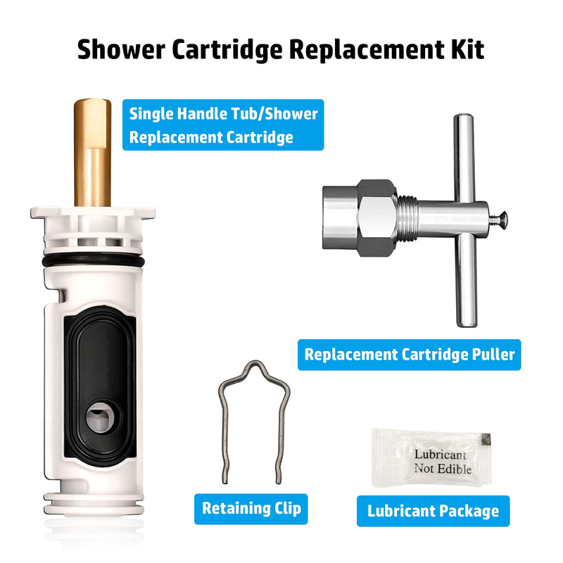 Replacement Cartridge for 1222 with Puller & Retainer Clip, Tub and Shower Repair Kit for One Handle Faucet, Bathtub Shower Valve Parts and Removal Tool, Brass and Plastics