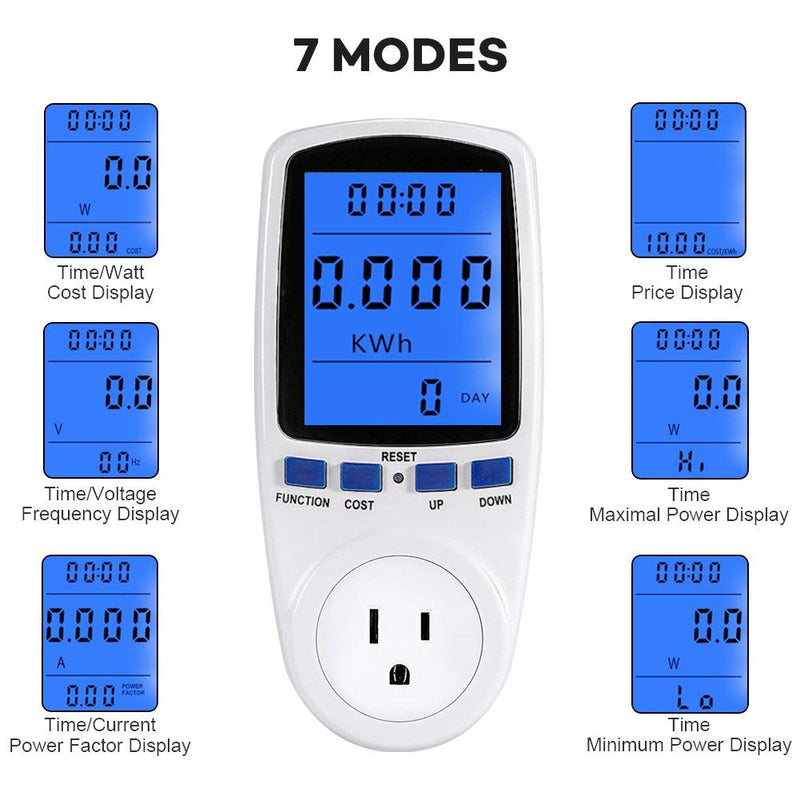 YOUTHINK Electricity Usage Monitor, Power Meter Plug Home Energy Consumption Analyzer with Digital LCD Display Overload Protection Watt Volt Amps Wattage KWH
