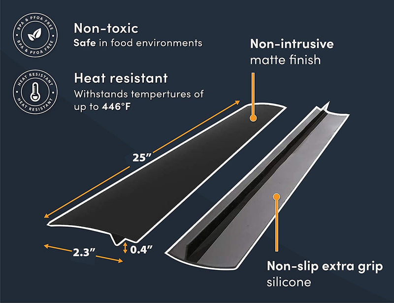 Linda’s Essentials Silicone Stove Gap Covers (2 Pack), Heat Resistant Oven Gap Filler Seals Gaps Between Stovetop and Counter, Easy to Clean Stove Gap Guard (25 Inches, Black) 25 Inches