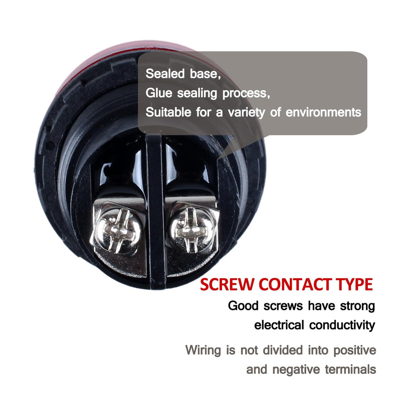 2Pcs 30mm Anti-Vandal and Anti-Corrosion Power Signal Indicator Light 110V 220V 380V AC 1.18" mounting Hole Size (Red) Red 110-380V