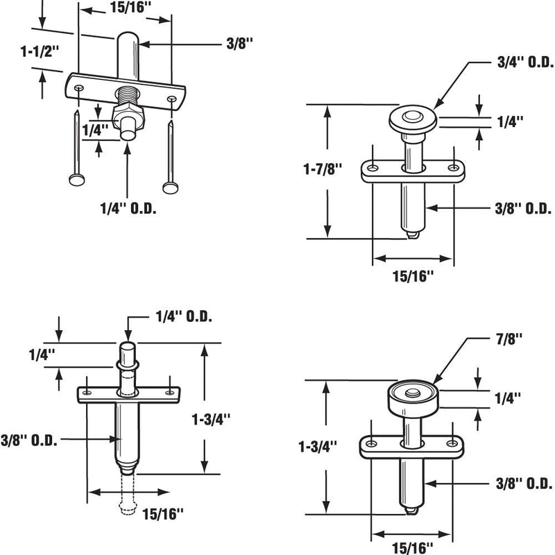 Prime-Line N 7535 Bi-Fold Door Hardware Repair Kit, Includes 2 Roller Guides, 1 Top Pivot, and 1 Bottom Pivot, For Use on Doors 1 to 1-3/8 Inch Thick, Set of 1