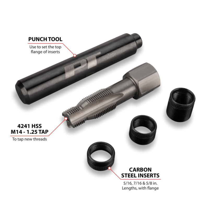 Performance Tool W86910 Spark Plug Repair Kit M14-1.25 Thread Size & HSS Tapered Reamer, (3) 503 Stainless Steel Inserts