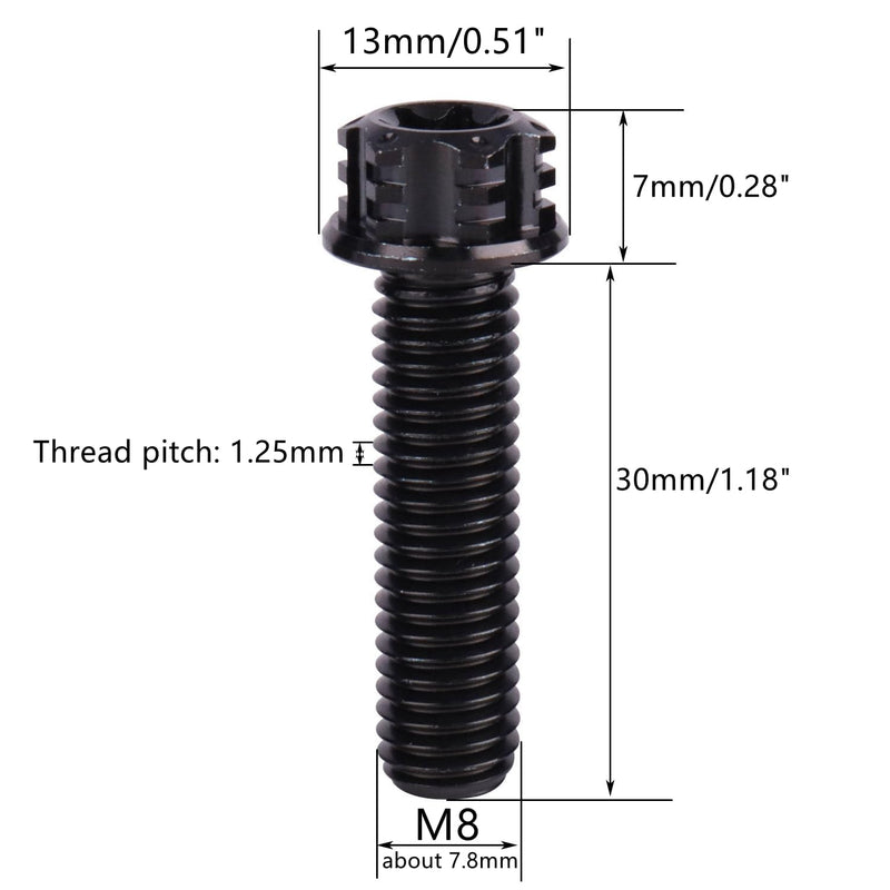 4Pcs Titanium Bolt Flange Torx Head M8 M10 x 20 25 30mm Screw Bolt for Motorcycle Car Modifications (Black, M8x30mm) Black M8x30mm Pitch 1.25